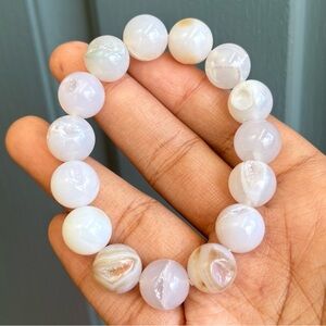Druzy White Agate Crystal Bracelet 14mm